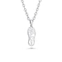 Silver necklace with a shoe-shaped pendant with 13.1 and cross on the inside of the pendant on a white background