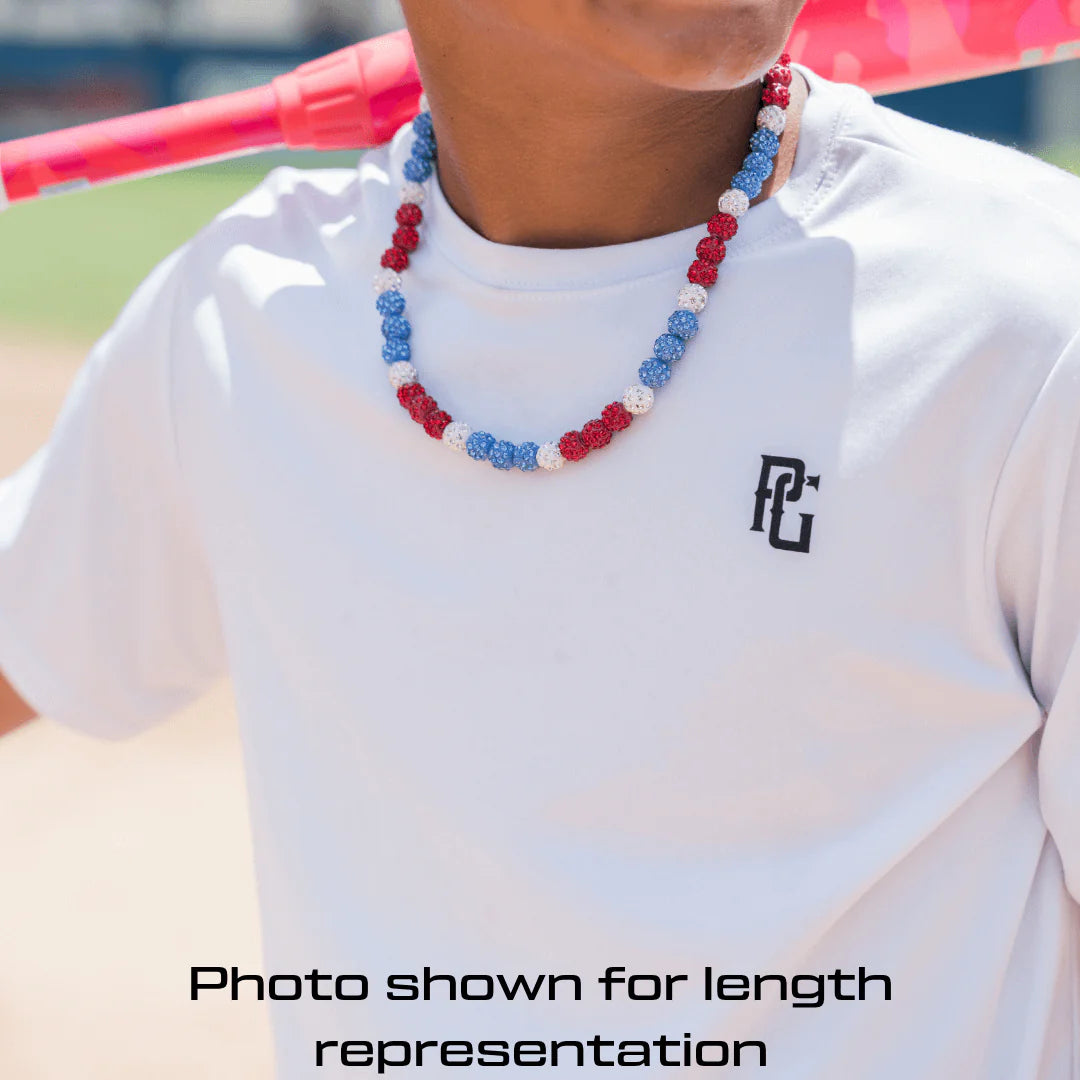 Iced Out Baseball Bead Necklace With Silver FiveTool Baseball Bat Cross Pendant - AIF EXCLUSIVE