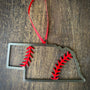 Nebraska Steel Baseball Christmas Ornament featuring a laser cut design with baseball stitching and red accents.