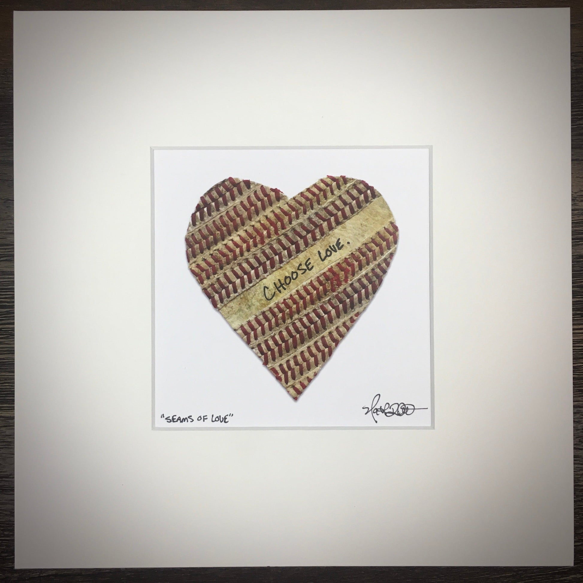 Customizable Baseball Heart Print in 10x10 White Matting featuring a heart design with the inscription 'Choose Love'.