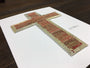 The Baseball Seams Company Traditional Cross baseball artwork made from used baseball seams, framed display view