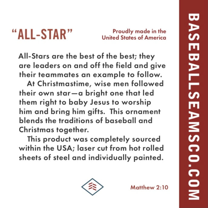 Baseball Ornament - Baseball Stitches Inside Star “STEEL UNITED" Christmas Ornament