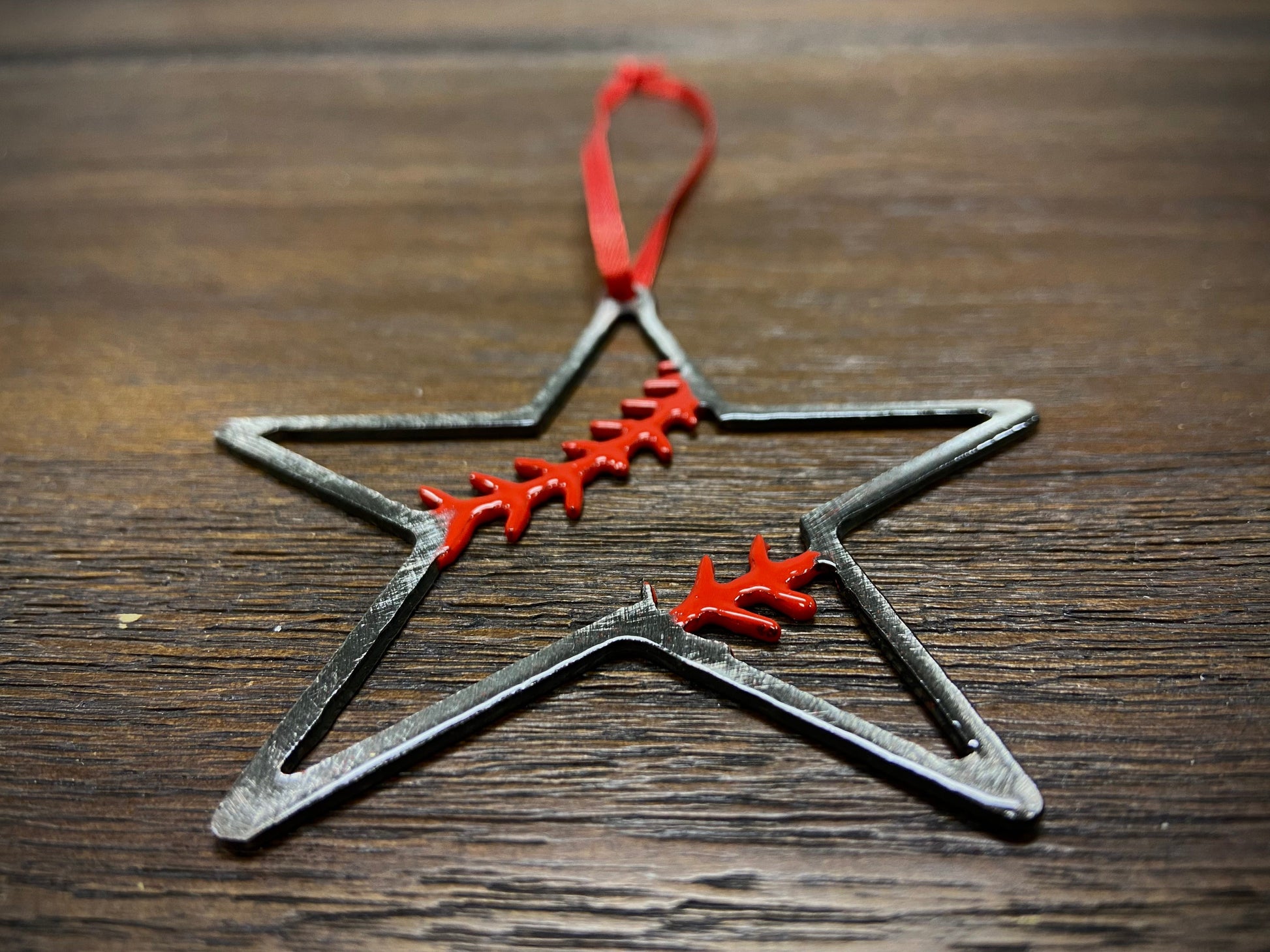 Baseball Ornament - Baseball Stitches Inside Star “STEEL UNITED" Christmas Ornament