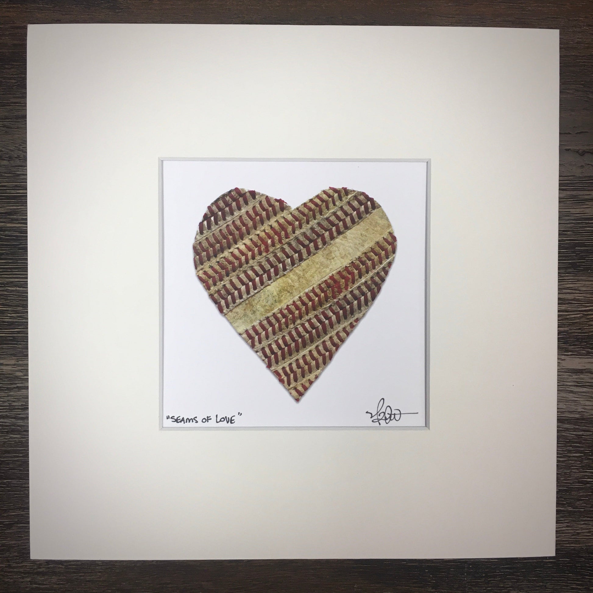 Customizable Baseball Heart Print in 10x10 White Matting featuring textile design on a clean white background.