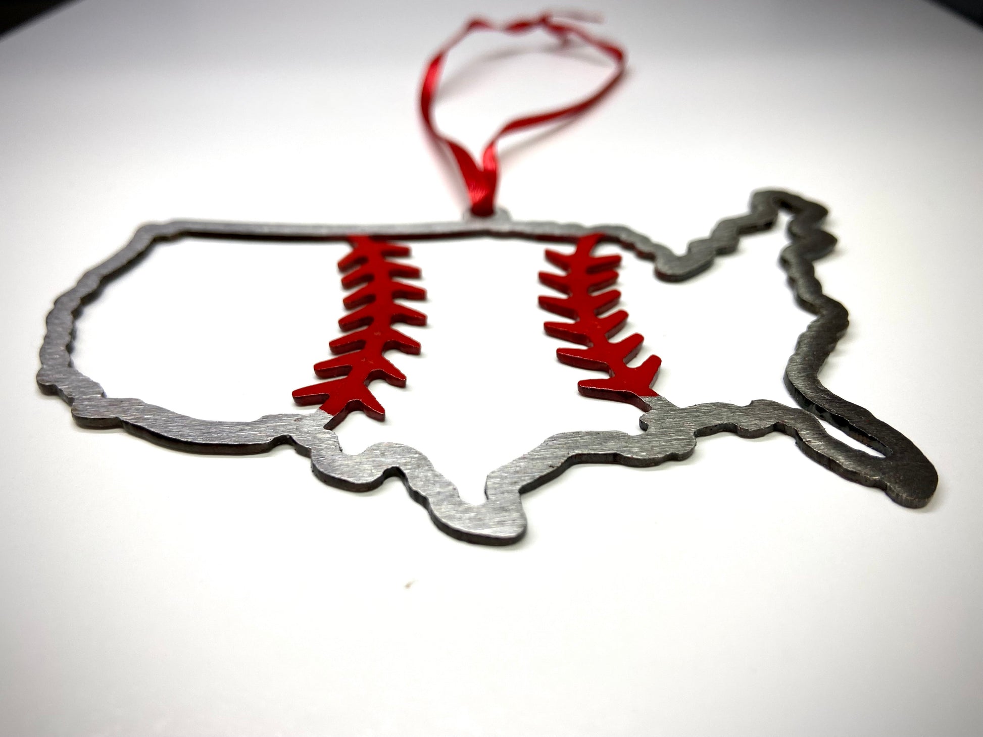 Baseball Ornament - Baseball Stitches Inside USA “STEEL UNITED" Christmas Ornament