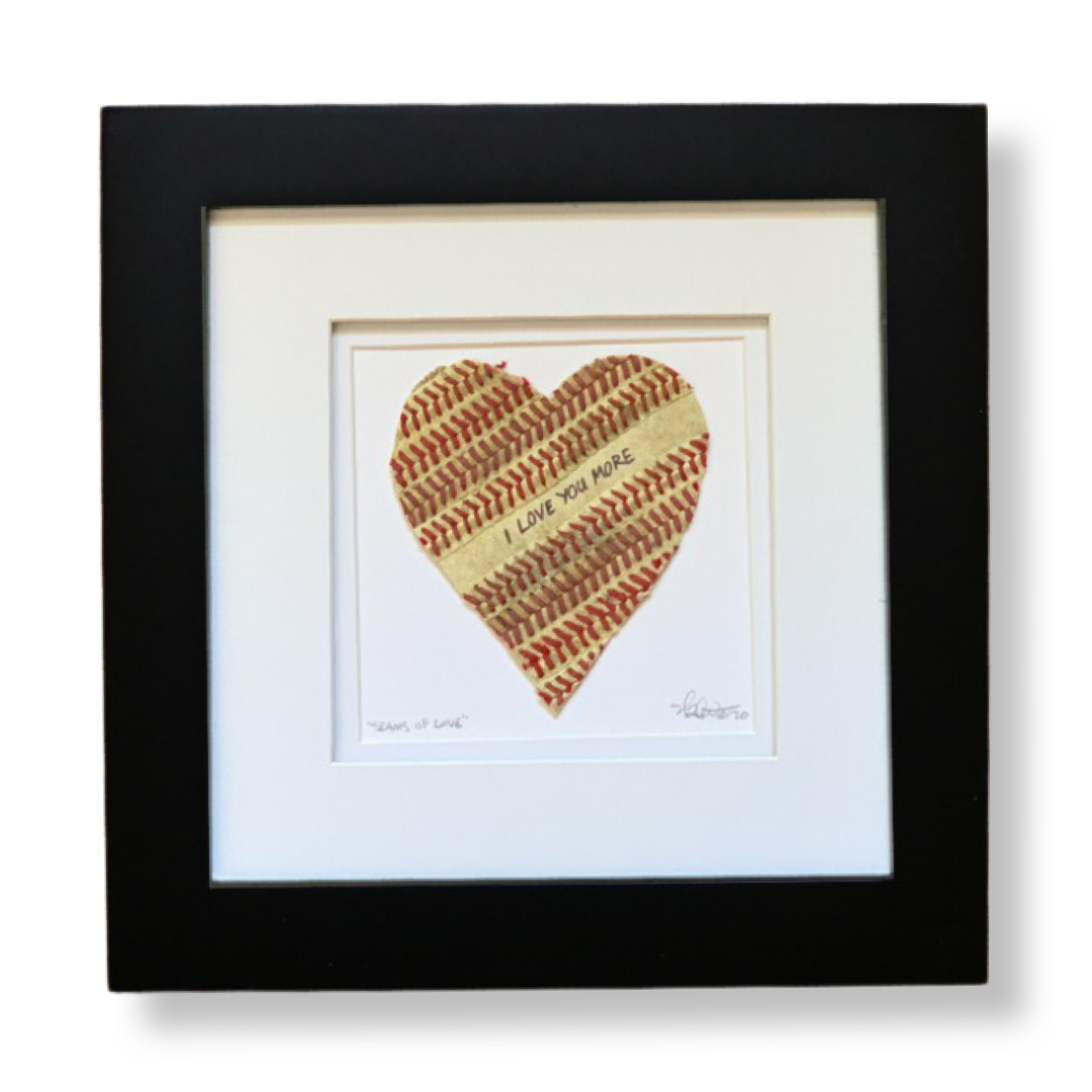 Framed Baseball Heart "I LOVE YOU MORE” Artwork | Handmade Valentines Day Gift Idea