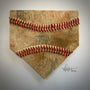 The Baseball Seams Company HOME home plate baseball artwork made with used baseball seams, framed display view