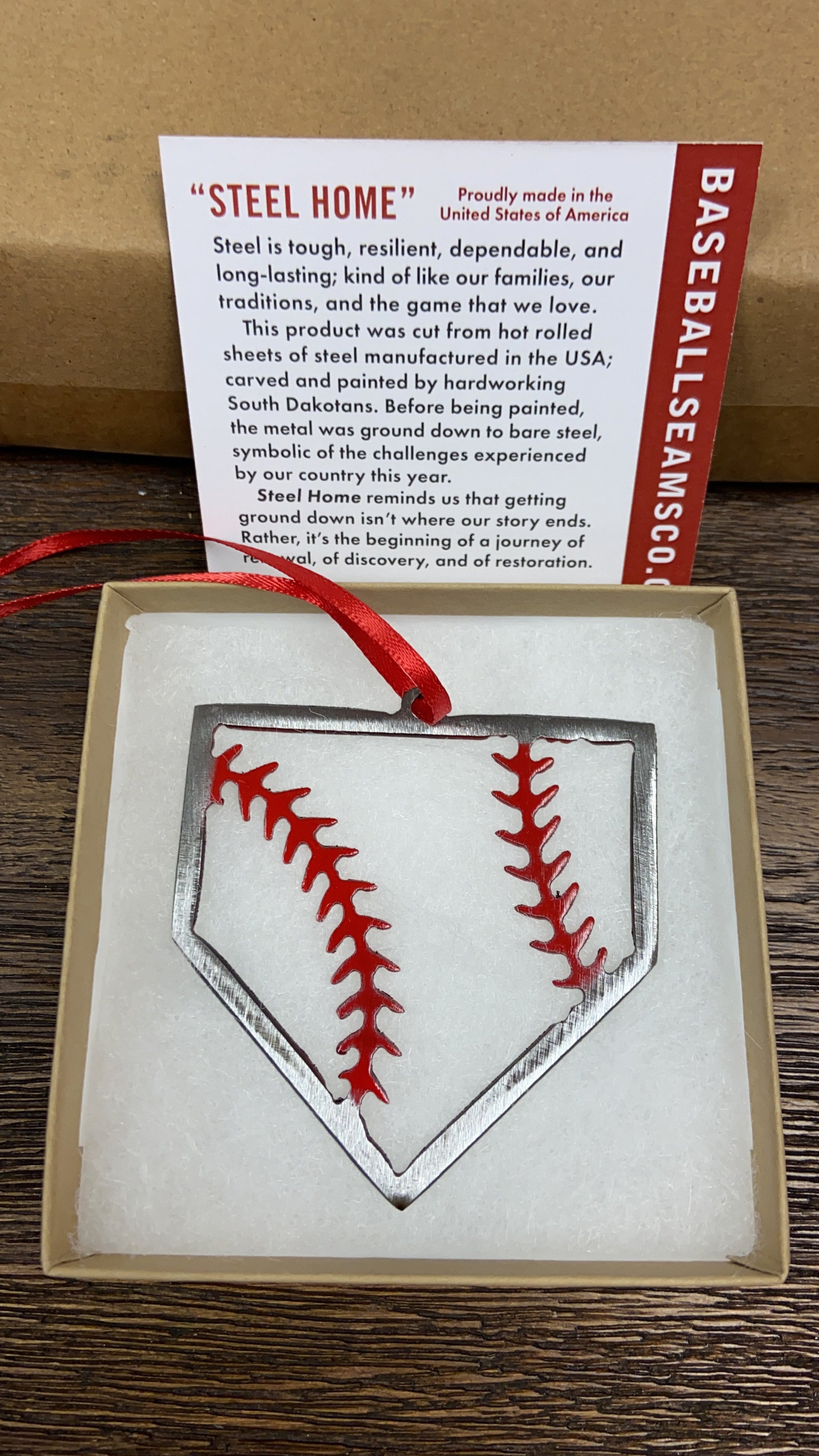 Baseball Home Plate Christmas Ornament - “STEEL HOME" Christmas Ornament