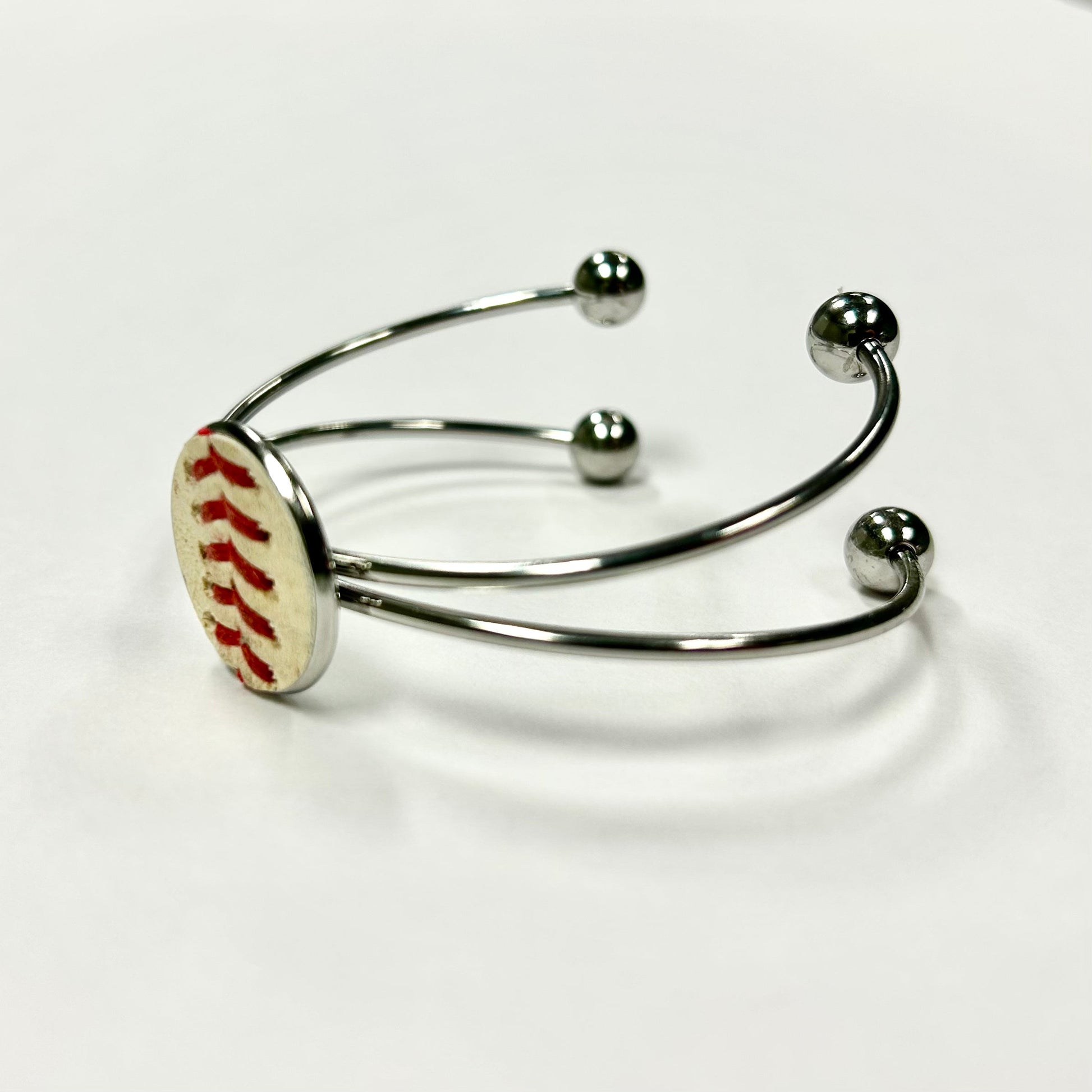 Baseball Seam Silver Bangle Bracelet