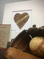 Customizable Baseball Heart Print in 10x10 White Matting featuring a heart made from baseball leather.