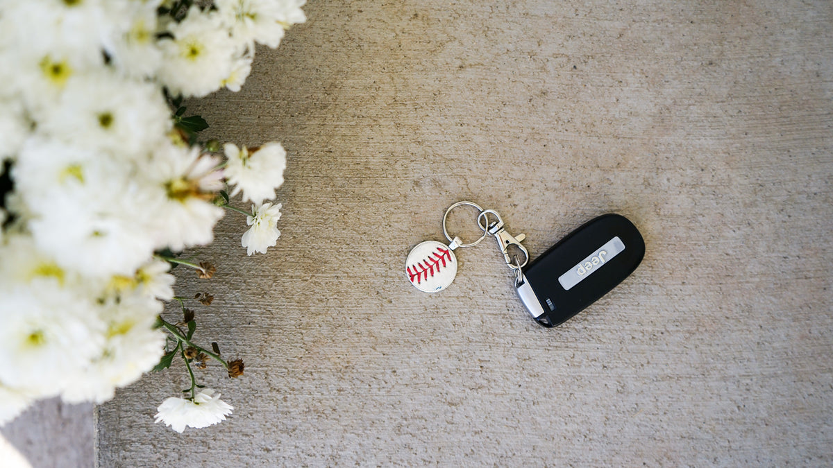 The Baseball Seams Company Silver Baseball Seam Keychain, product detail view