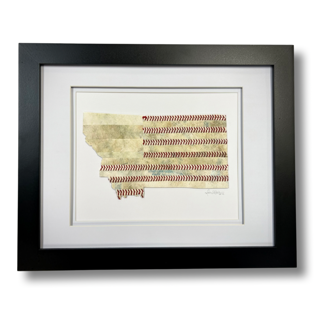 Montana Original Baseball Artwork - made from used baseballs framed print featuring baseballs in a flag design.