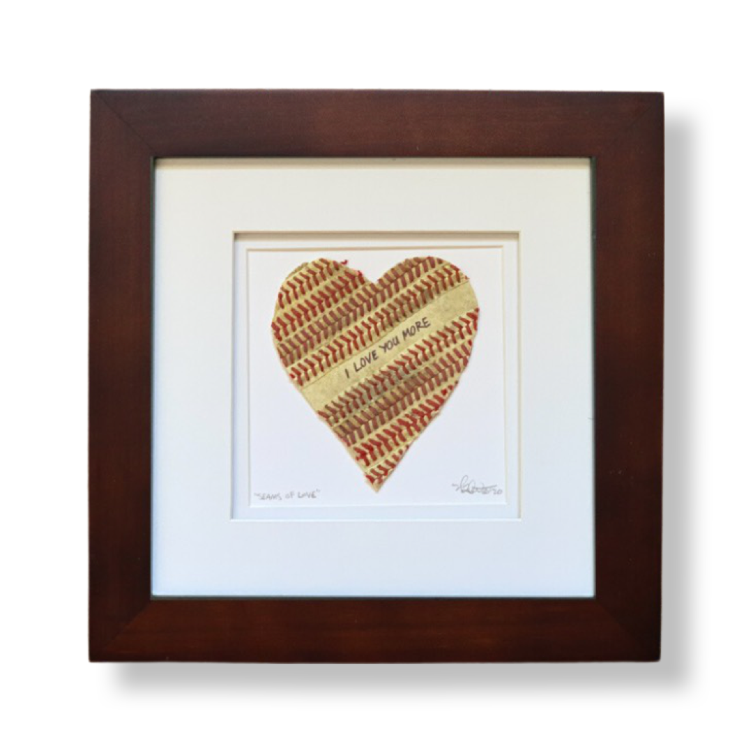 Framed Baseball Heart "I LOVE YOU MORE” Artwork | Handmade Valentines Day Gift Idea