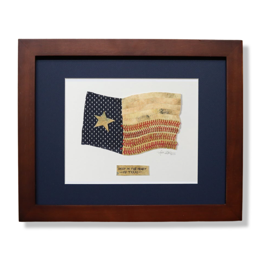 Texas State Flag Original Artwork titled 'Deep in the Heart of Texas' handcrafted from baseball materials.