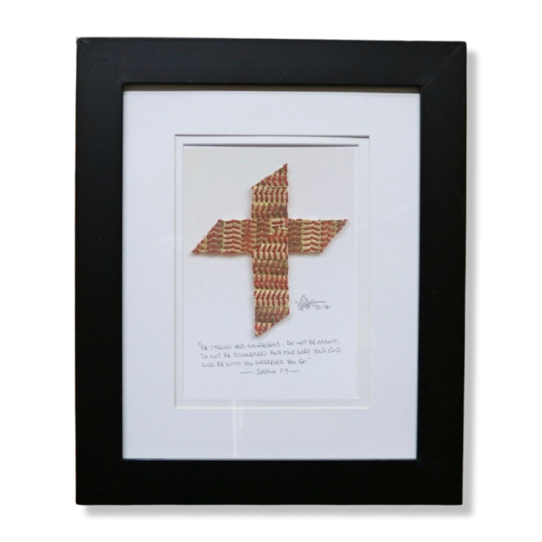 The Baseball Cross - Original Artwork Made from Actual Used Baseballs framed artwork featuring a cross design.