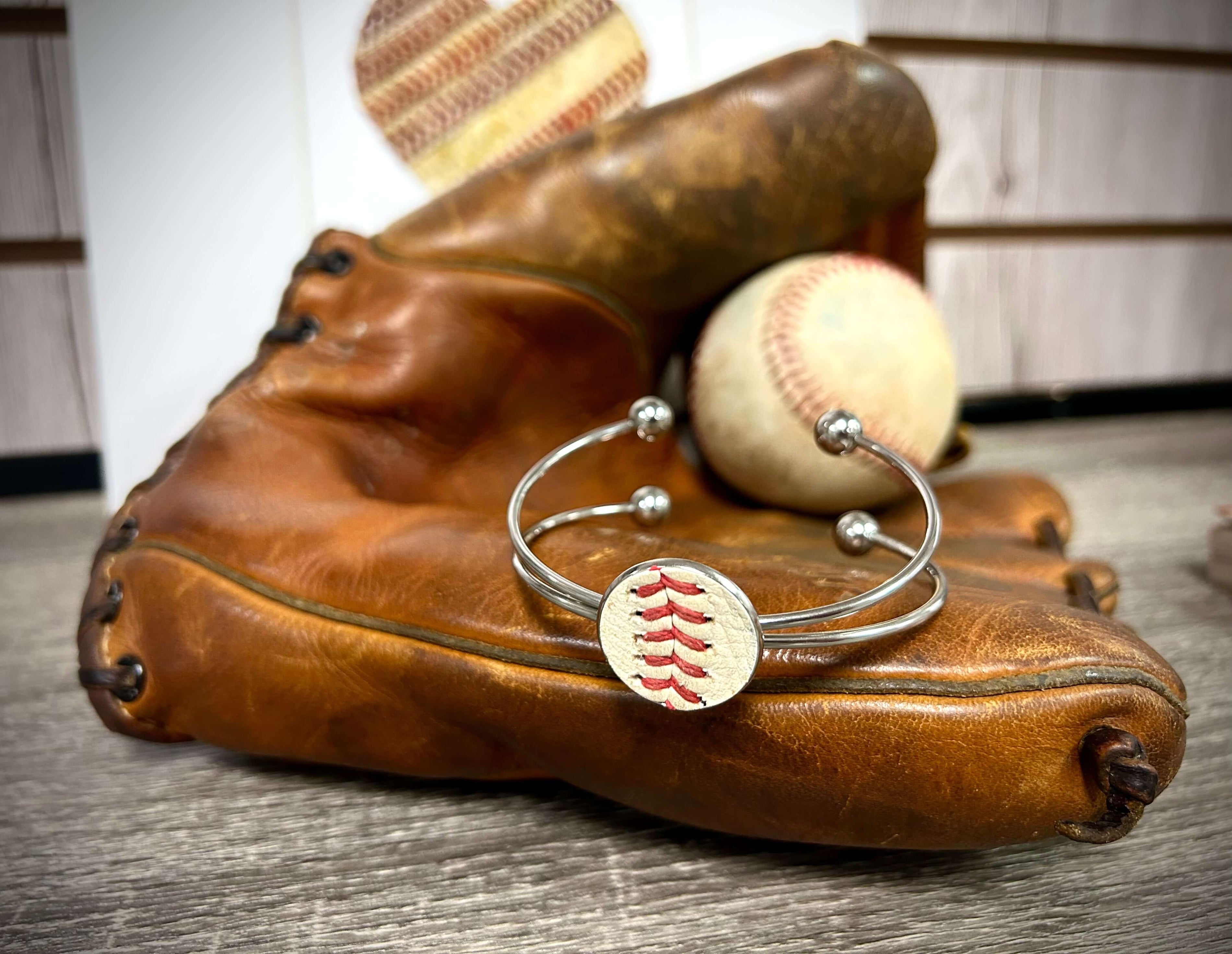 Baseball Seam Silver Bangle Bracelet