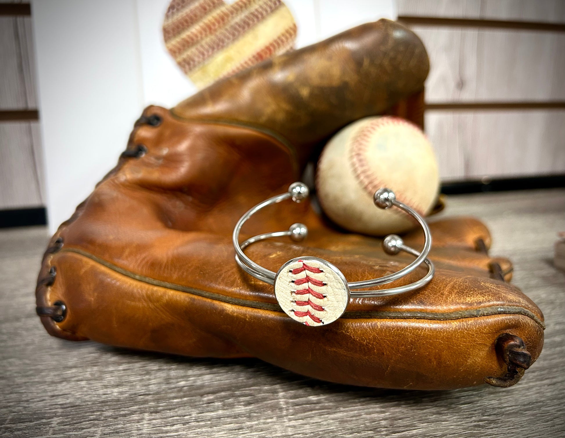 Baseball Seam Silver Bangle Bracelet