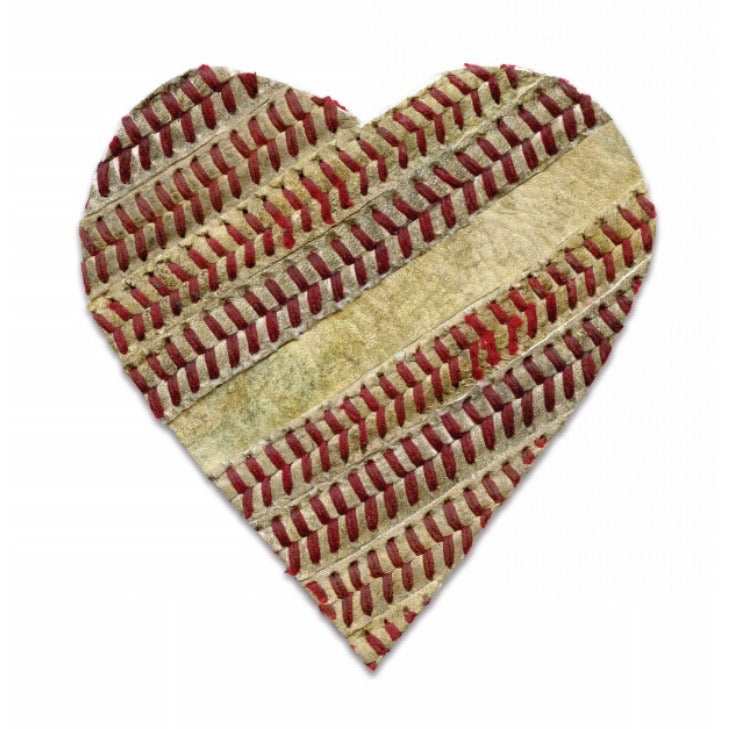 Customizable Baseball Heart Print in 10x10 White Matting featuring a heart shape made of baseball stitching.