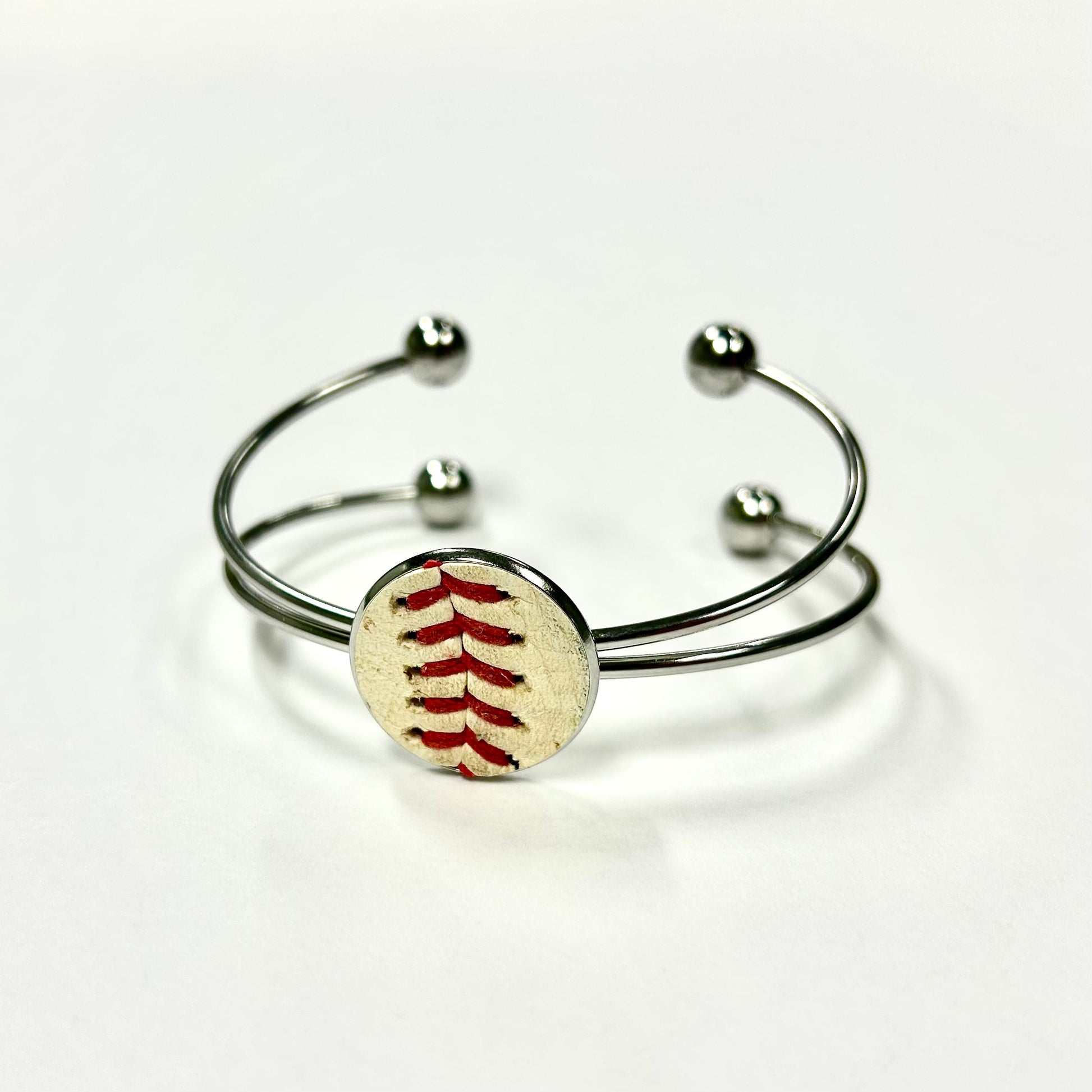 Baseball Seam Silver Bangle Bracelet