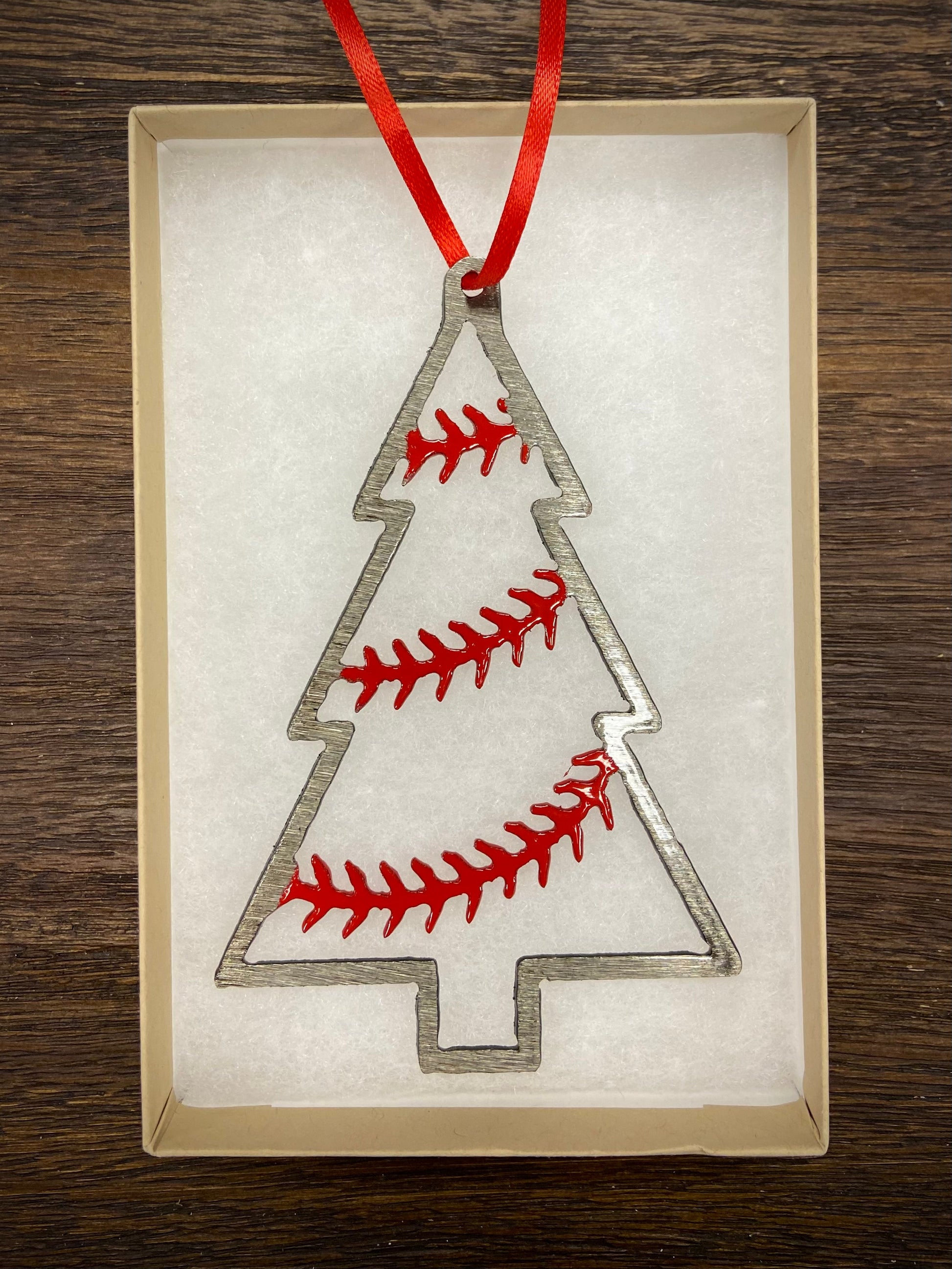 Baseball Ornament - Baseball Stitches Inside Christmas Tree “STEEL UNITED" Christmas Ornament