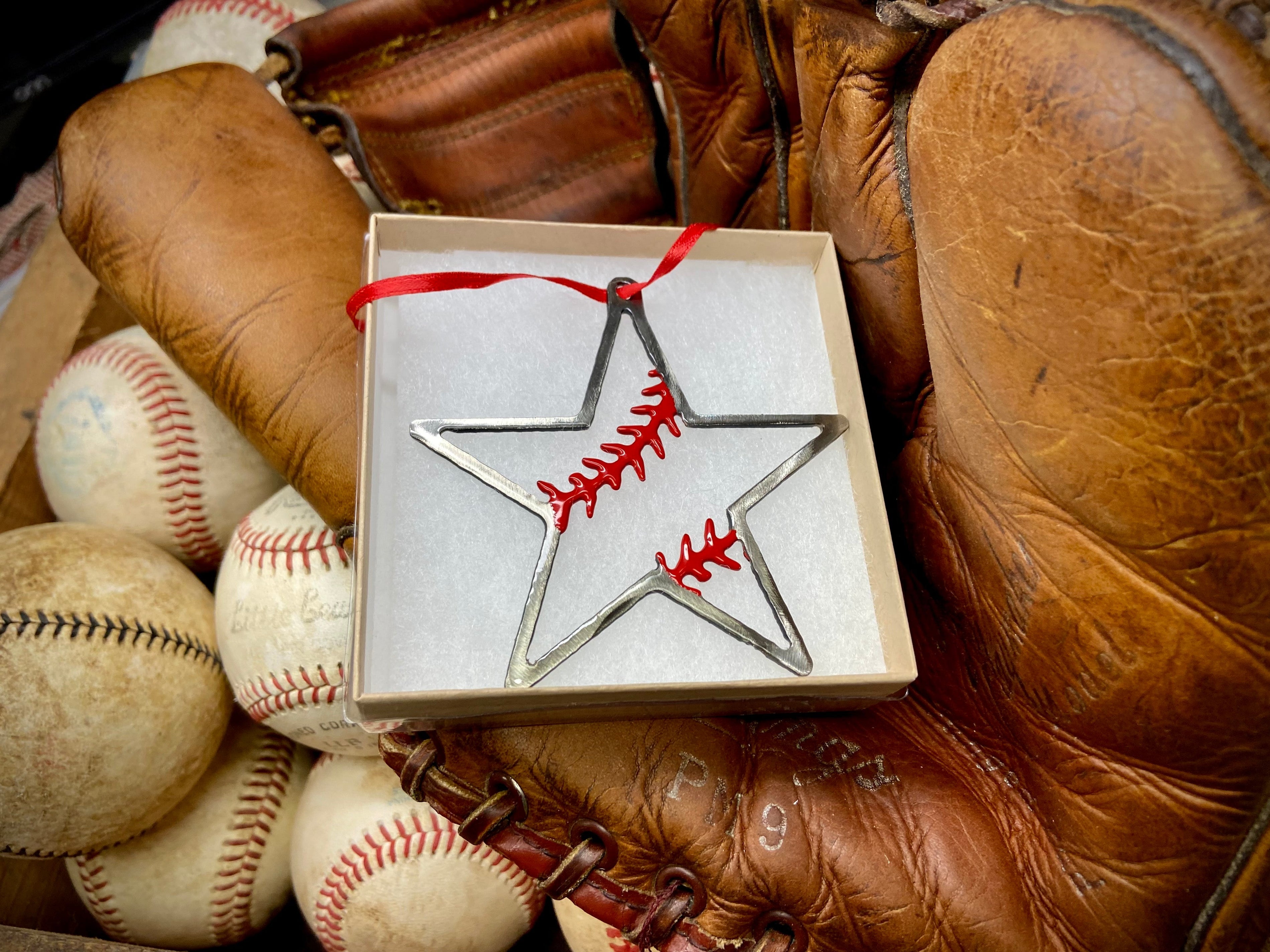 Baseball Ornament - Baseball Stitches Inside Star “STEEL UNITED" Christmas Ornament