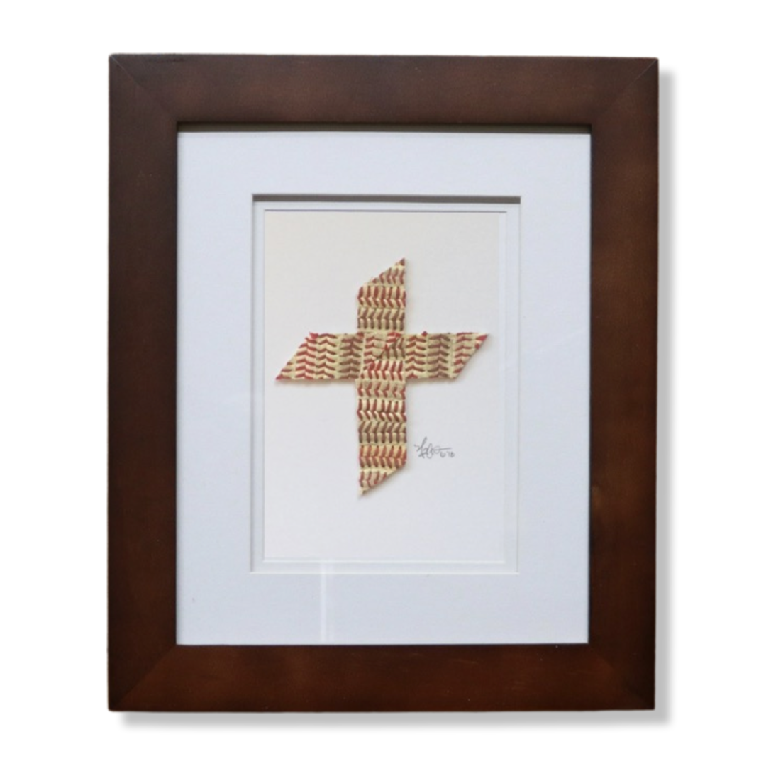 The Baseball Cross - Original Artwork Made from Actual Used Baseballs framed artwork featuring a cross design.