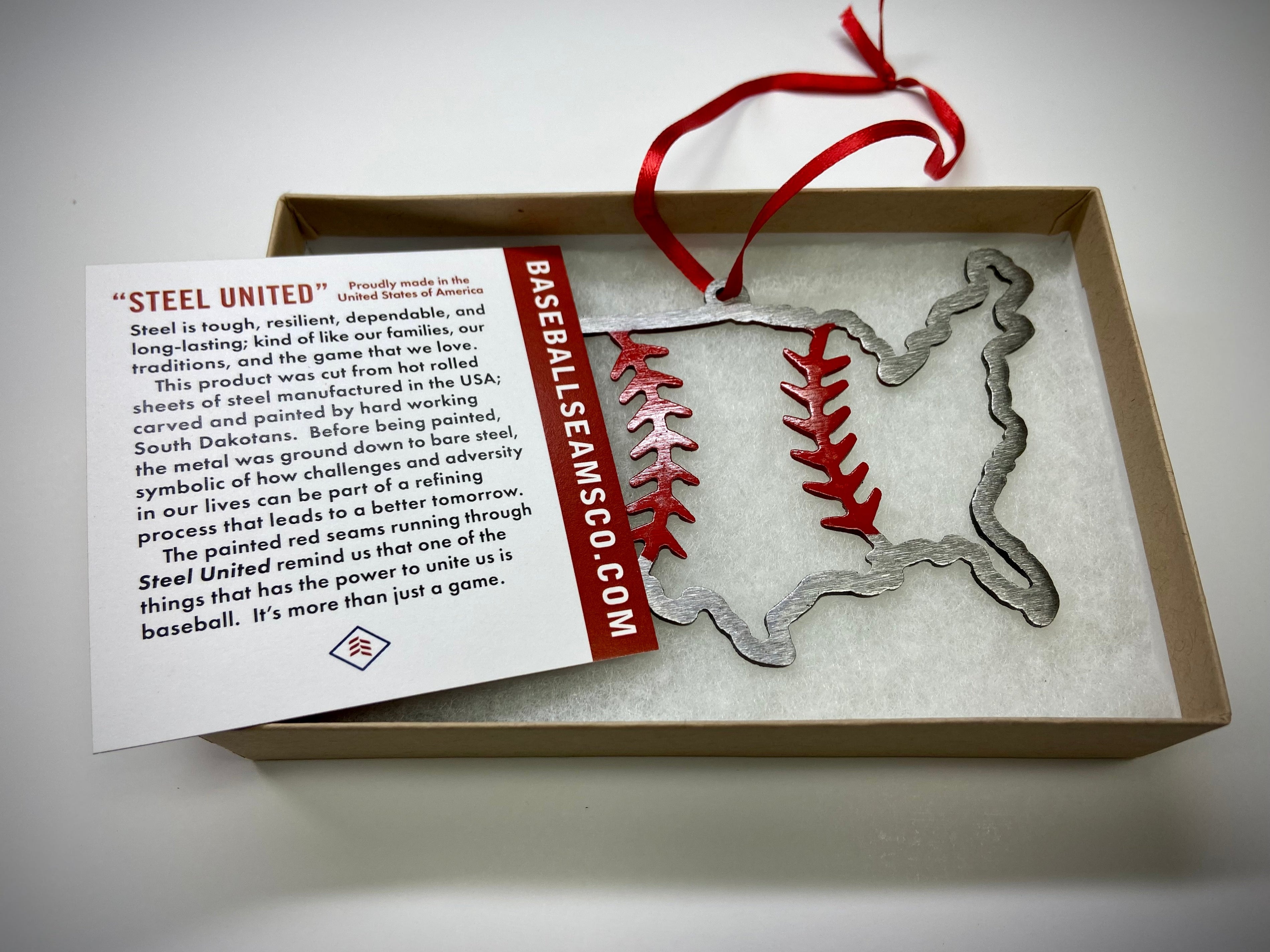 Baseball Ornament - Baseball Stitches Inside USA “STEEL UNITED" Christmas Ornament