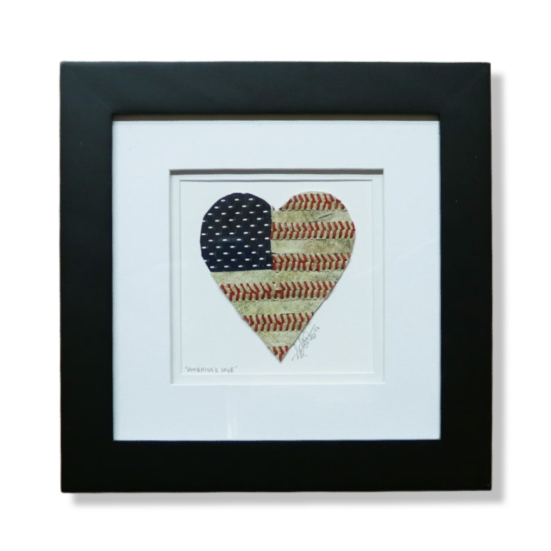 America's Love original artwork featuring a heart-shaped design with American Flag and baseball elements.