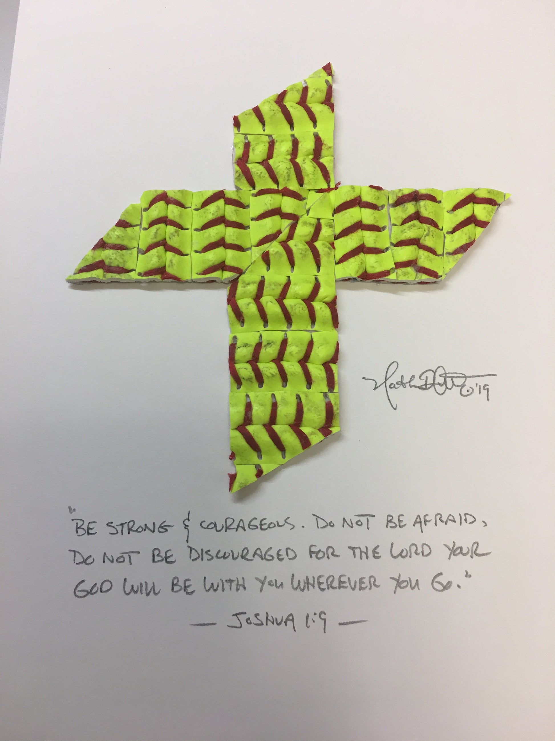The Baseball Cross - Original Artwork Made from Actual Used Baseballs featuring a cross made of baseball material.