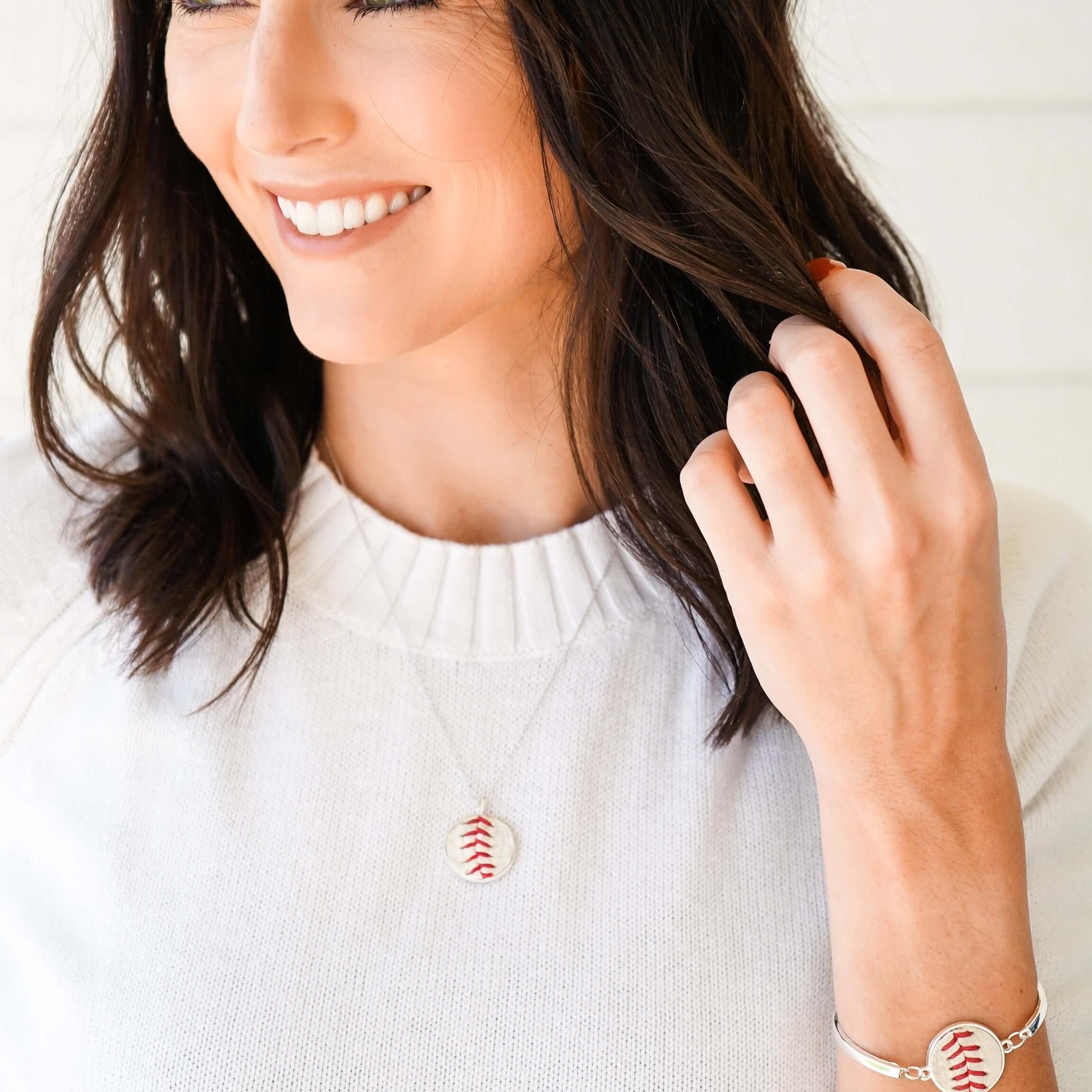 Baseball Seam Dainty Chain Pendant Necklace