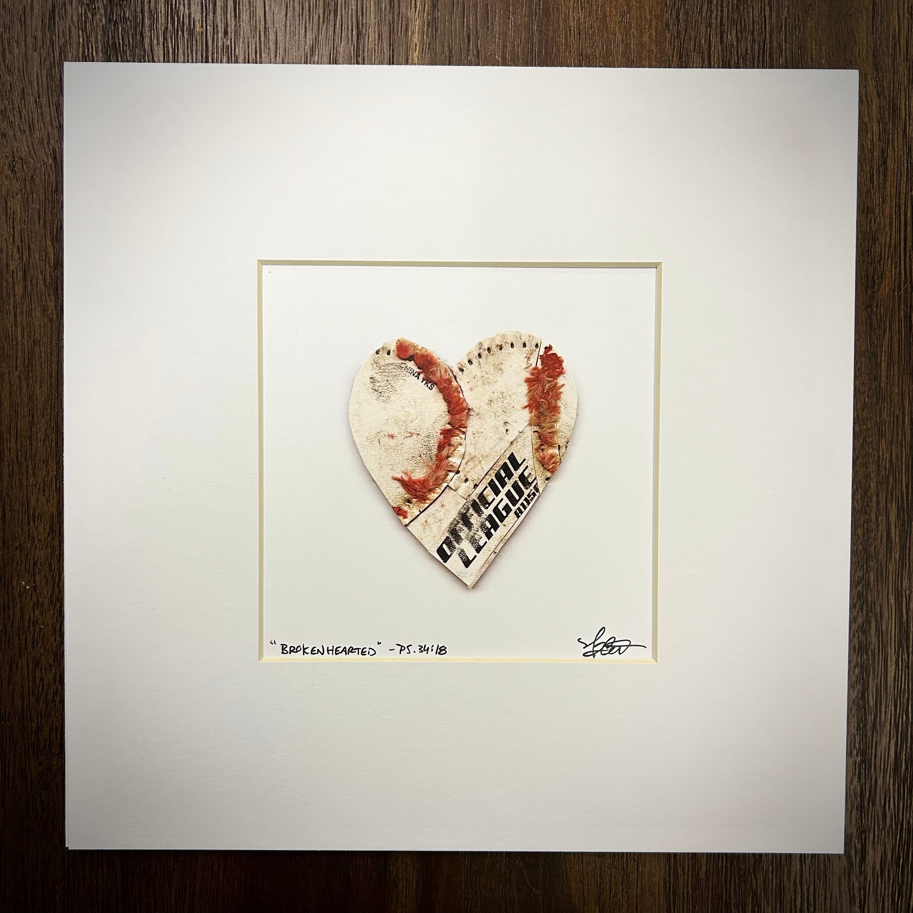 Brokenhearted Print - Matted to 10x10, a heart art piece inspired by Psalms 34:18, framed with white matting.