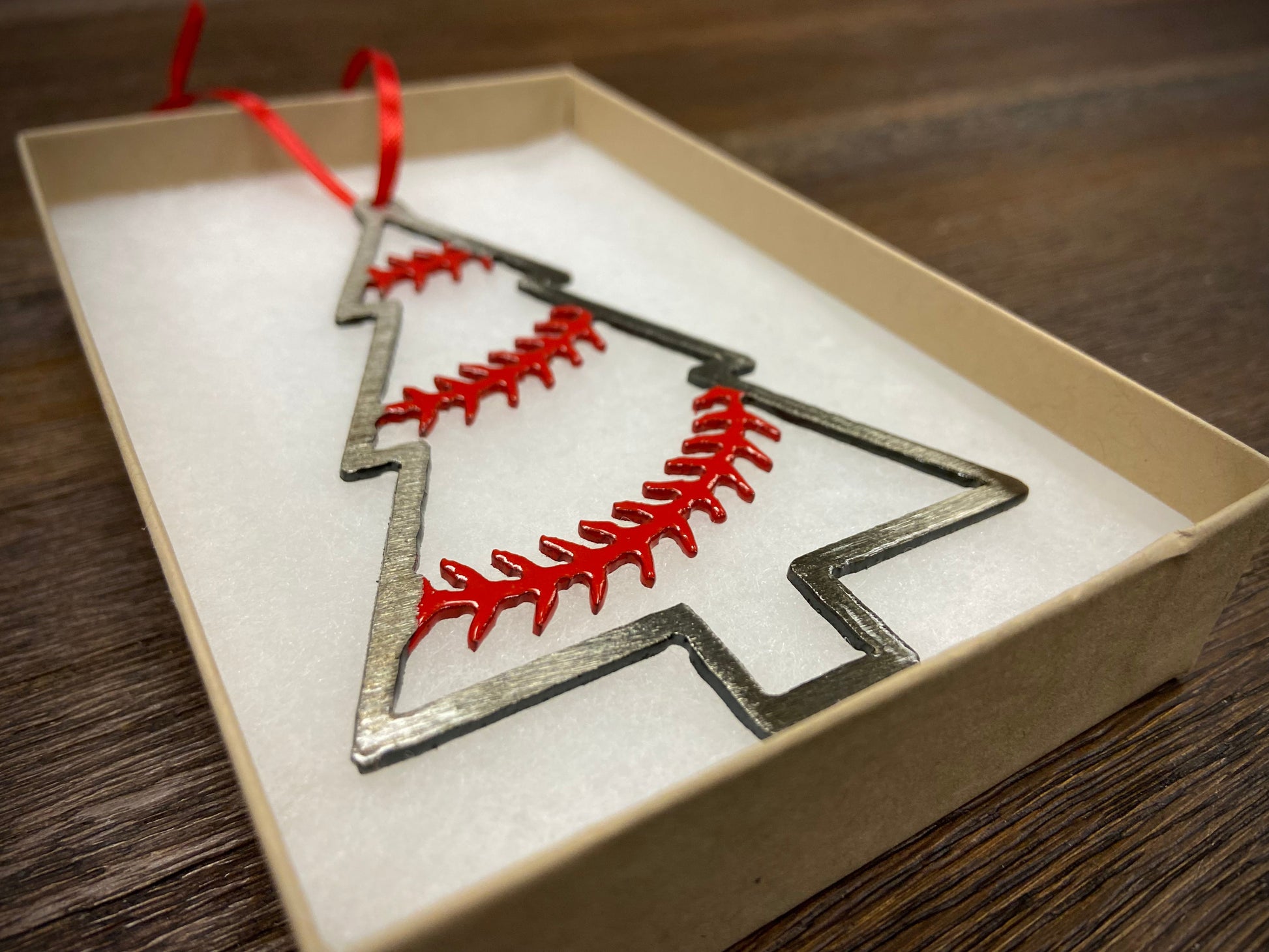 Baseball Ornament - Baseball Stitches Inside Christmas Tree “STEEL UNITED" Christmas Ornament