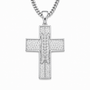 A silver cross pendant with a football design in the center, featuring pavé-set clear stones and a matching silver chain, shown on a plain white background.