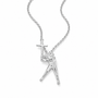 A silver crucifix pendant necklace featuring a detailed figure of Jesus holding the cross, suspended from a delicate silver cable chain against a plain white background.