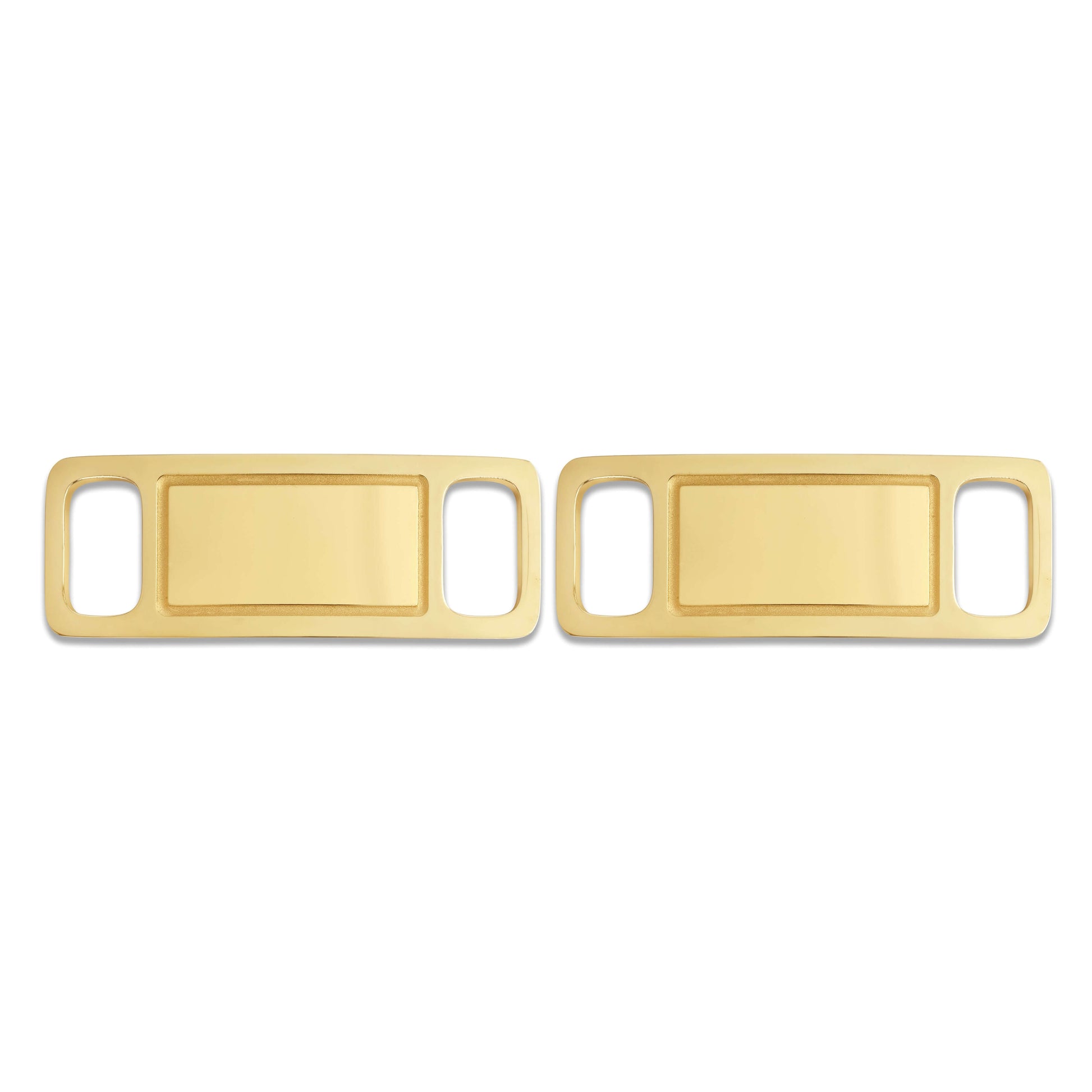 Custom stainless steel shoe and cleat tags in silver and gold with engraved text, designed for athletes to add Bible verses or initials to their cleats.