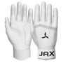 Jax Athletics Platinum White Baseball Gloves | Pro Cuff | White batting gloves with JAX logo on a white background
