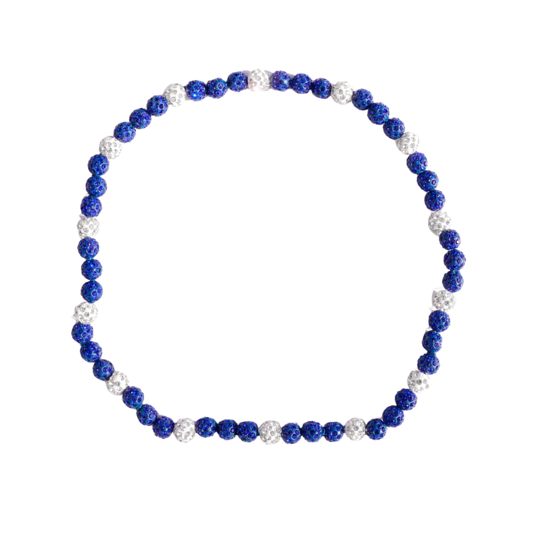 Orbit Iced Out Baseball Bead Necklace | Dark Blue & White