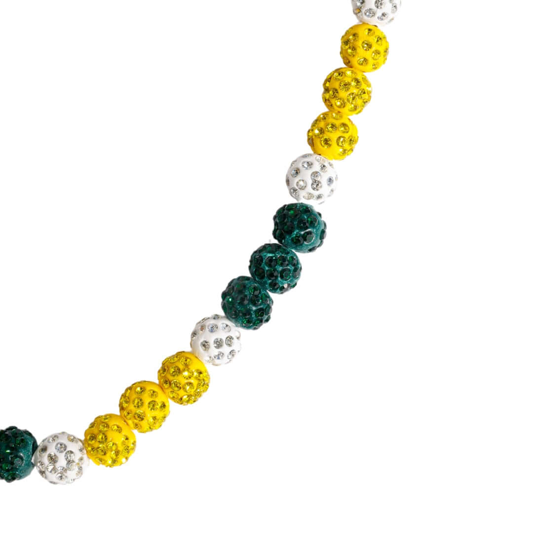 green and yellow iced out bead baseball necklace
