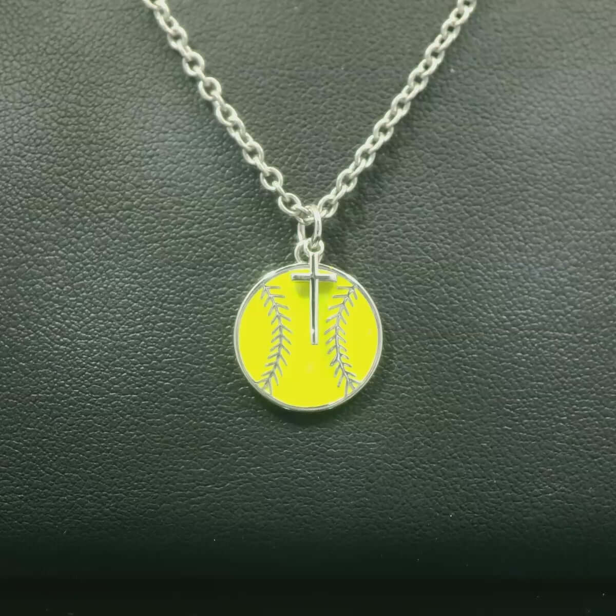 All In Faith Yellow Softball Necklace with Dangle Cross Pendant | Sterling Silver