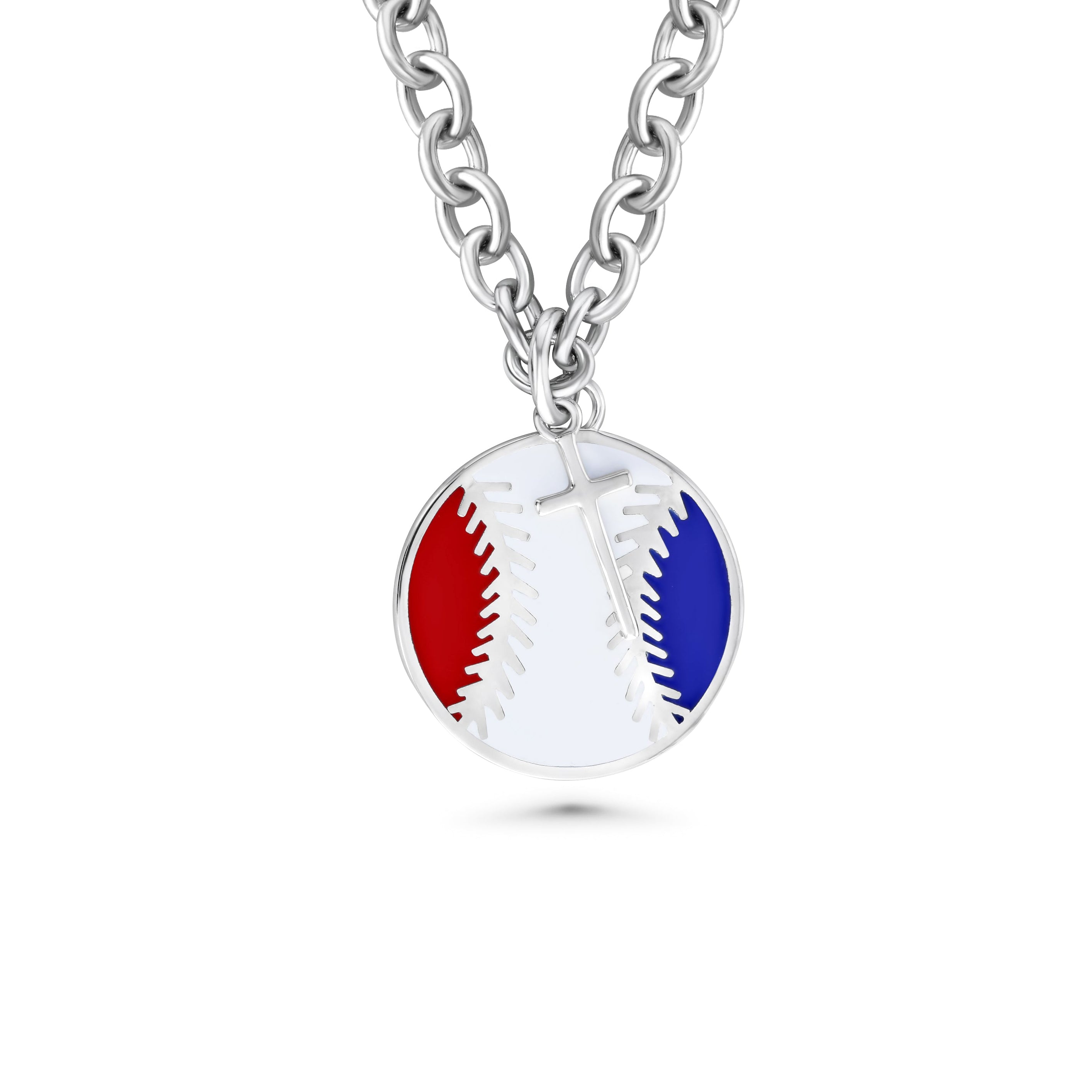 Baseball Dangle Cross Necklace | Red White & Blue
