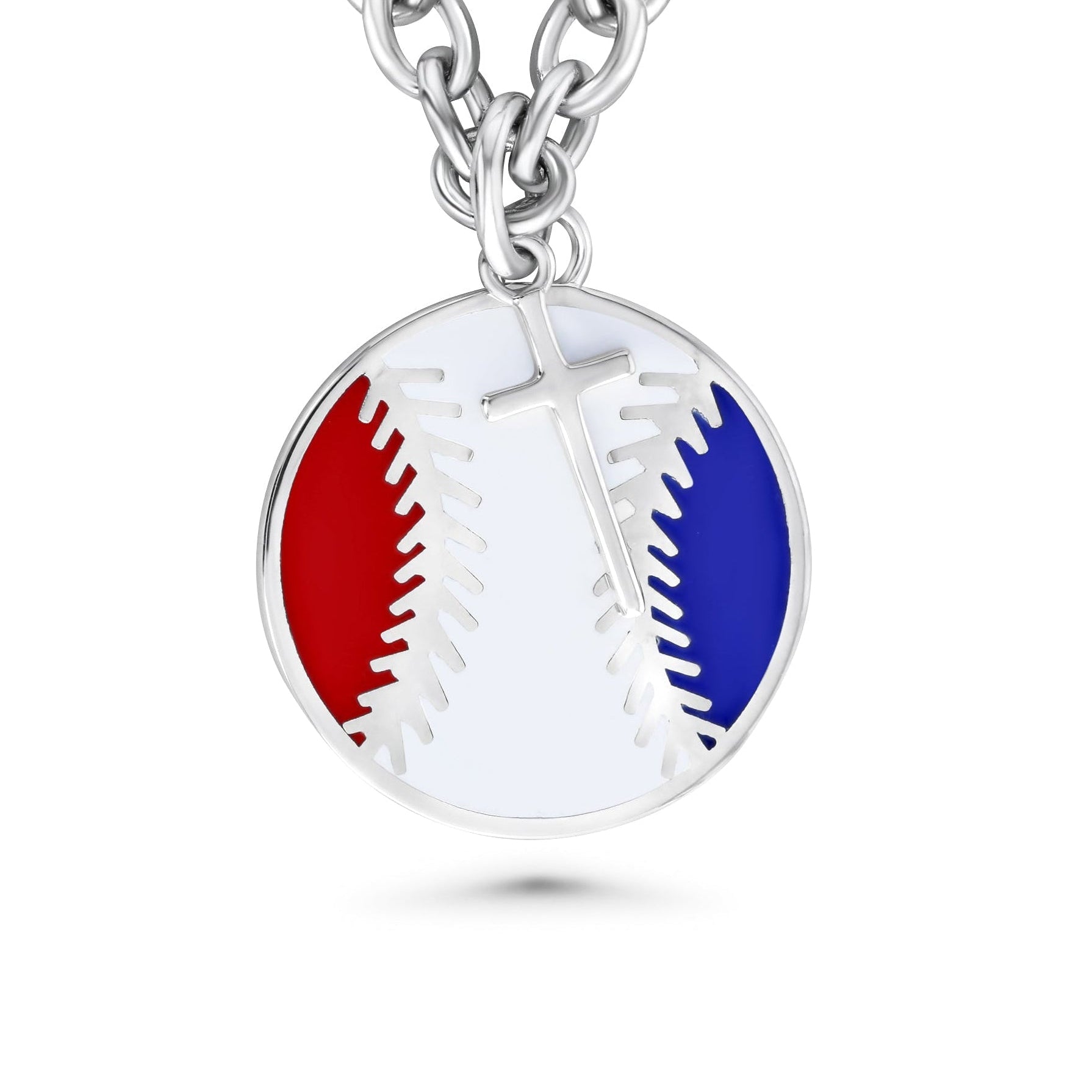 Baseball Dangle Cross Necklace | Red White & Blue