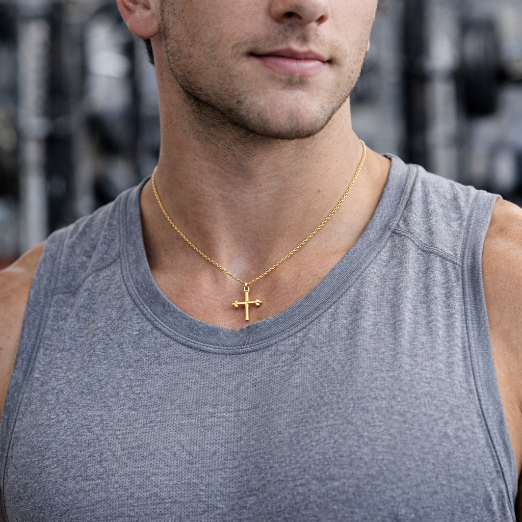 Weightlifting Barbell Cross Necklace | Stainless Steel