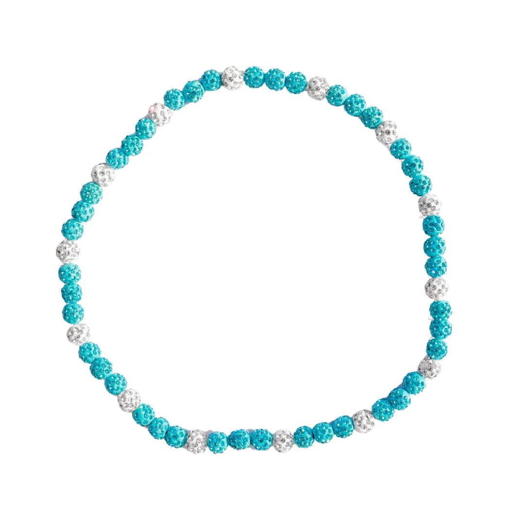 Royal Slugger Iced Out Baseball Bead Necklace | Light Blue & White