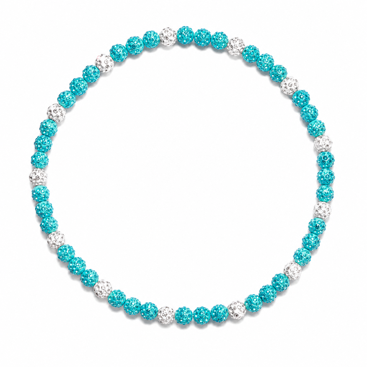 Royal Slugger Iced Out Baseball Bead Necklace | Light Blue & White