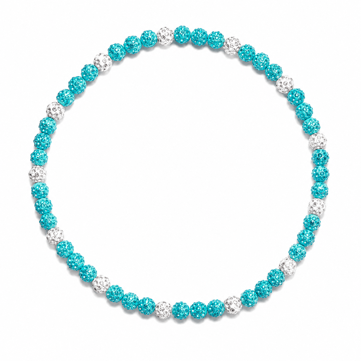 All In Faith Royal Slugger Iced Out Baseball Bead Necklace with sparkling light blue and white beads