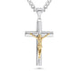 silver crucifix Cross pendant with gold Jesus figure on a white background