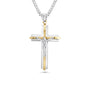 silver crucifix Cross pendant with gold Jesus figure on a white background