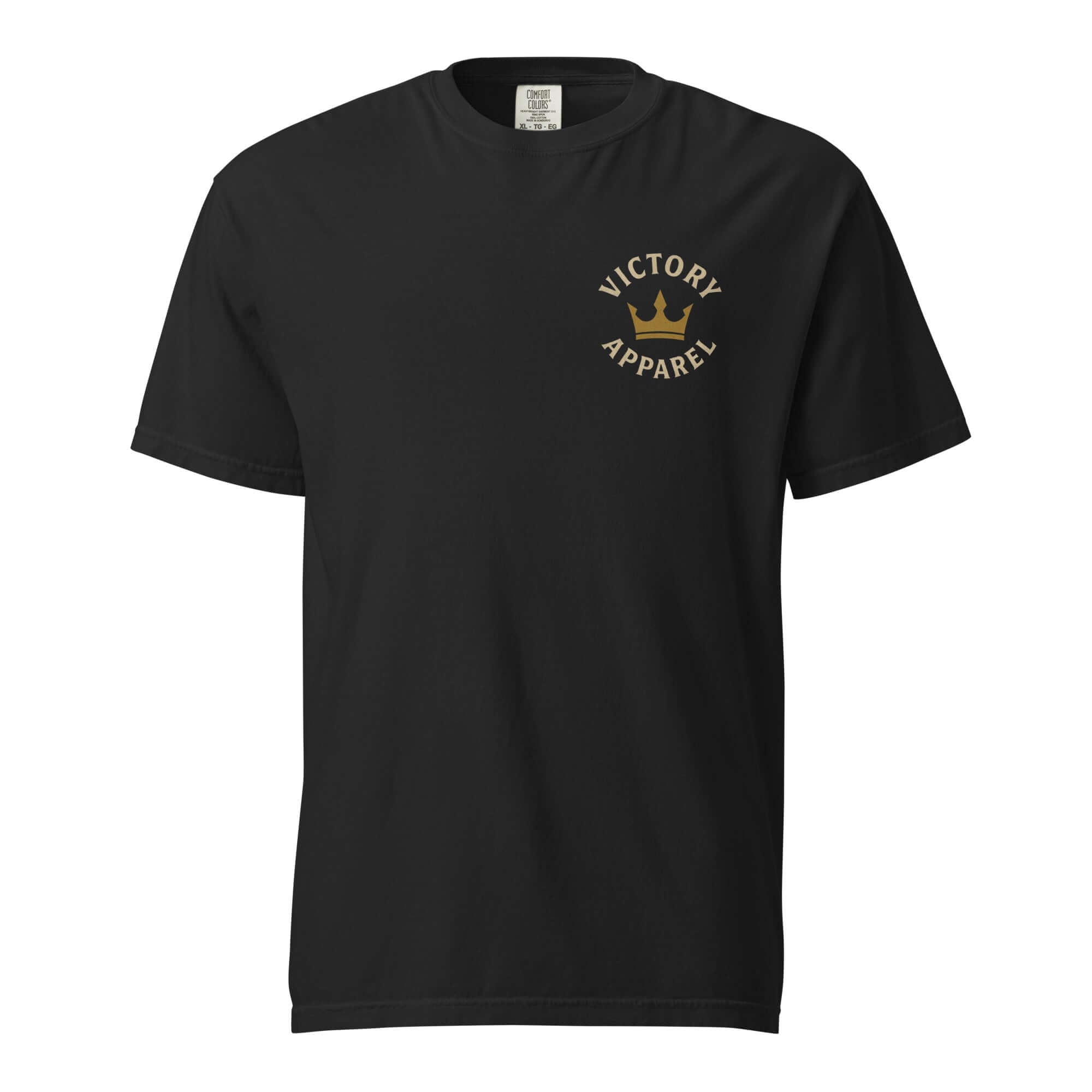 Victory Apparel Black Steadfast Immovable Lifestyle Tee, front view of a Christian lifestyle shirt