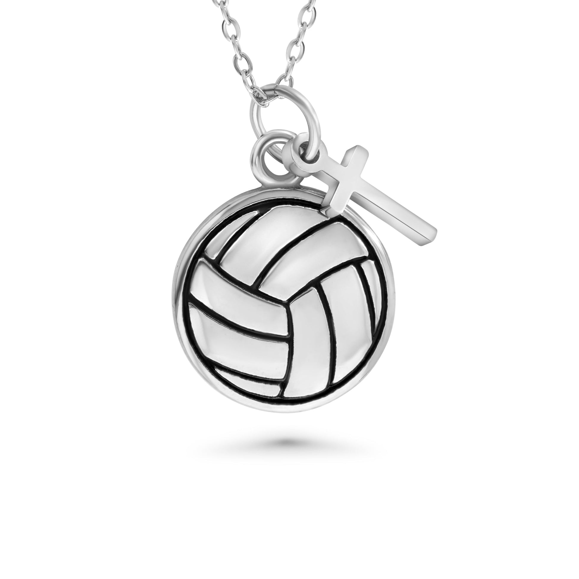 Volleyball Necklace w/ Dangle Cross | Stainless Steel