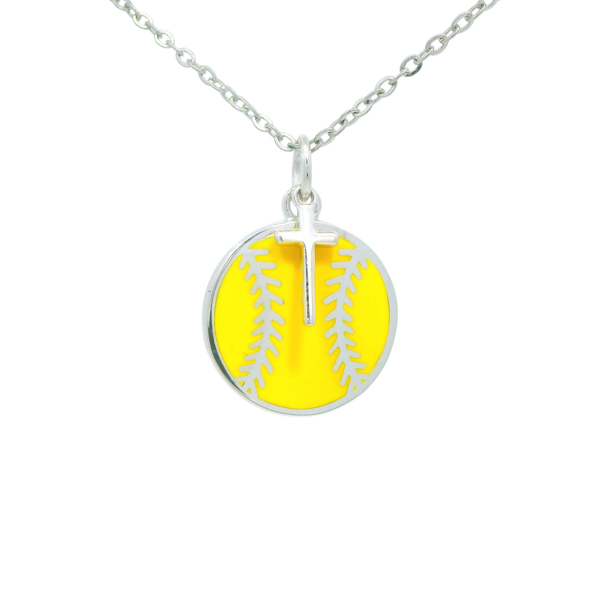 Yellow Softball Necklace w/ Dangle Cross